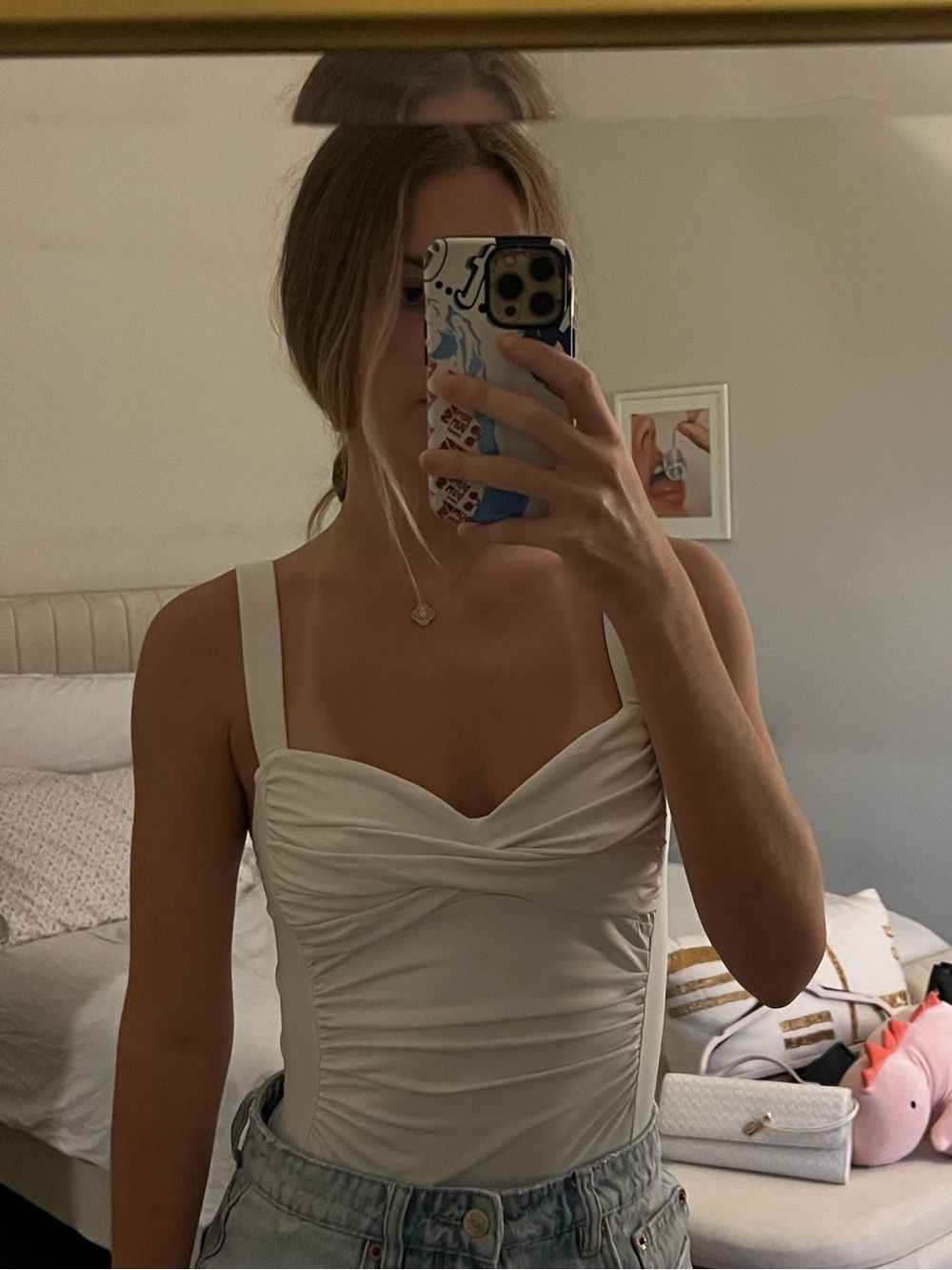 Zara White Ruched Sweetheart Bodysuit